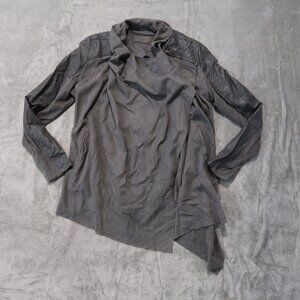 Blank NYC Jacket Womens S Gray Drape Moto Front Faux Suede Leather Asymmetrical